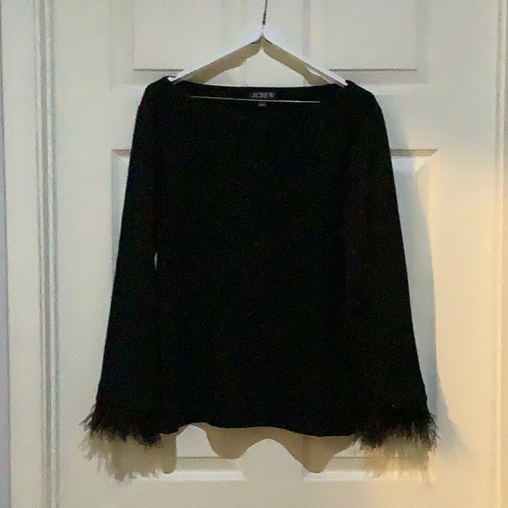 J. Crew Black Feather Cuff Top